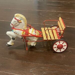 Hallmark White and Red Horse and Cart Toy